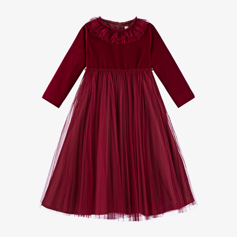 Il Gufo - Girls Red Velvet & Tulle Maxi Dress | Childrensalon