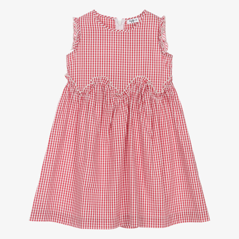 Il Gufo - Girls Red & White Cotton Gingham Dress | Childrensalon