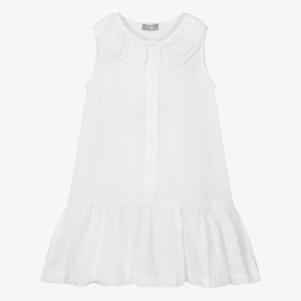 Il Gufo - Girls White Linen Dress | Childrensalon