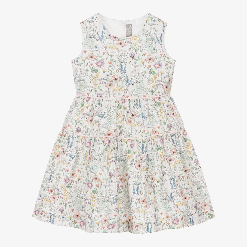 Il Gufo - Girls White Organic Cotton Floral Dress | Childrensalon