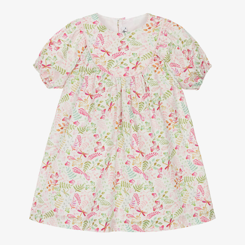 Il Gufo - Girls White & Pink Floral Cotton Dress | Childrensalon
