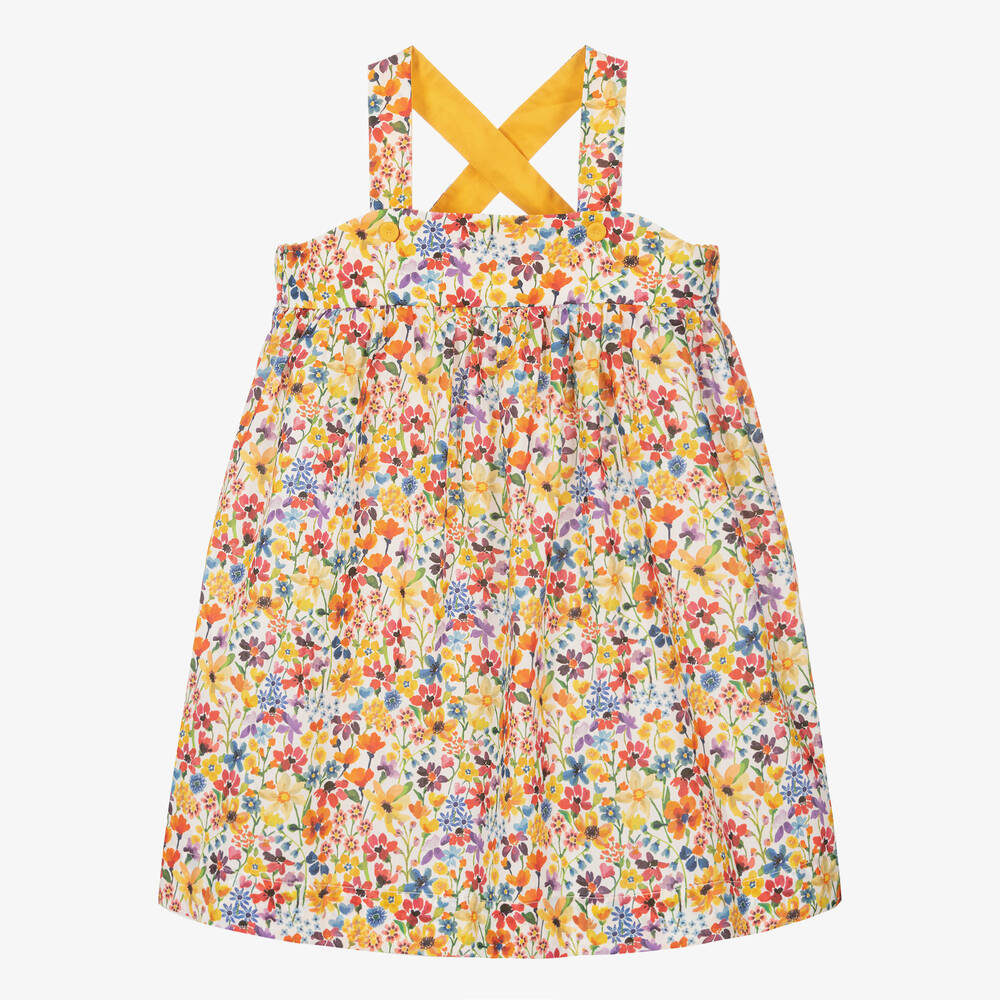 Il Gufo Babies' Girls Yellow Floral Liberty Print Cotton Dress