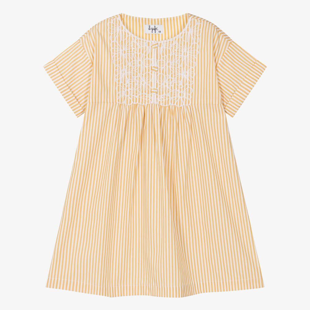 Il Gufo - Girls Yellow Striped Cotton Dress | Childrensalon