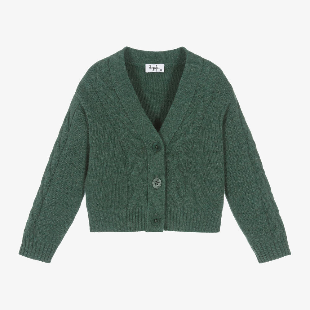 Il Gufo - Green Wool Cable Knit Cardigan | Childrensalon