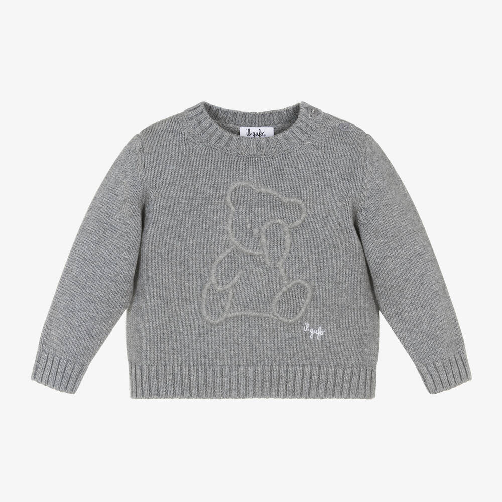 Il Gufo - Grey Cotton Knit Teddy Jumper | Childrensalon