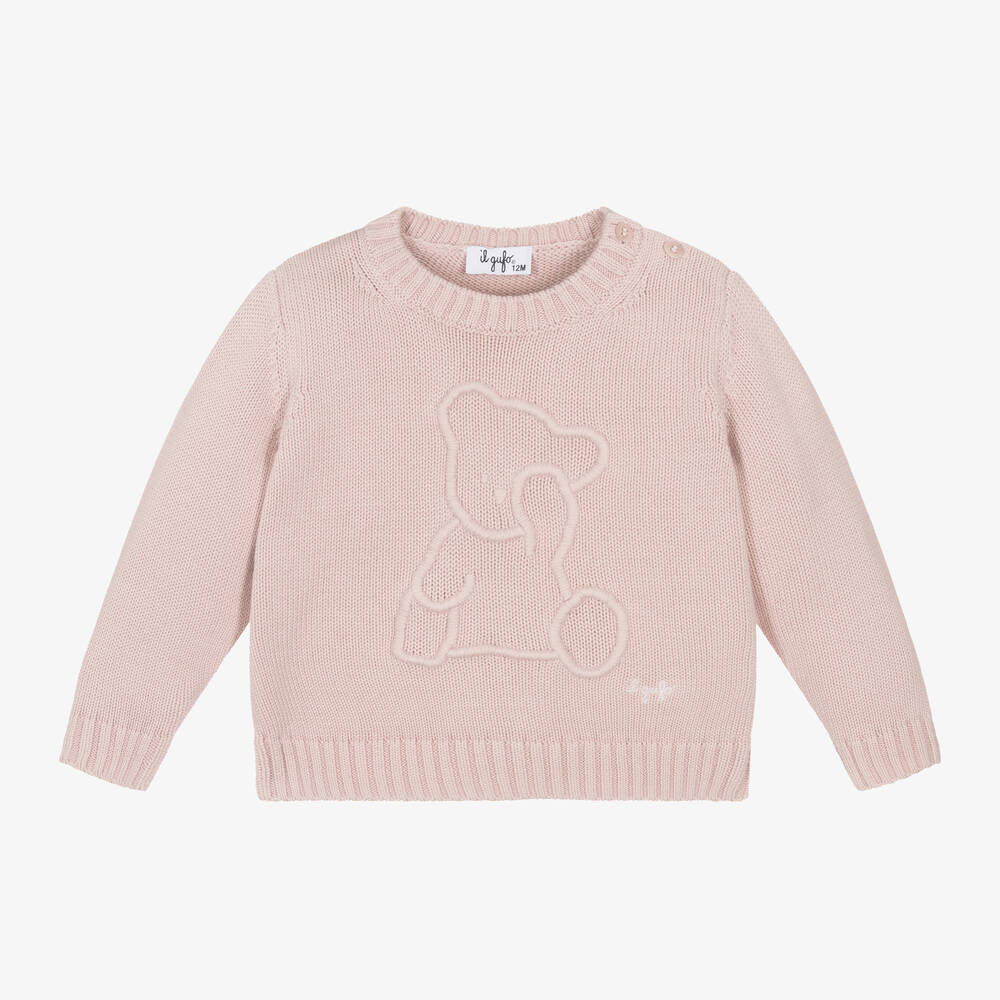 Il Gufo - Pink Cotton Knit Teddy Jumper | Childrensalon