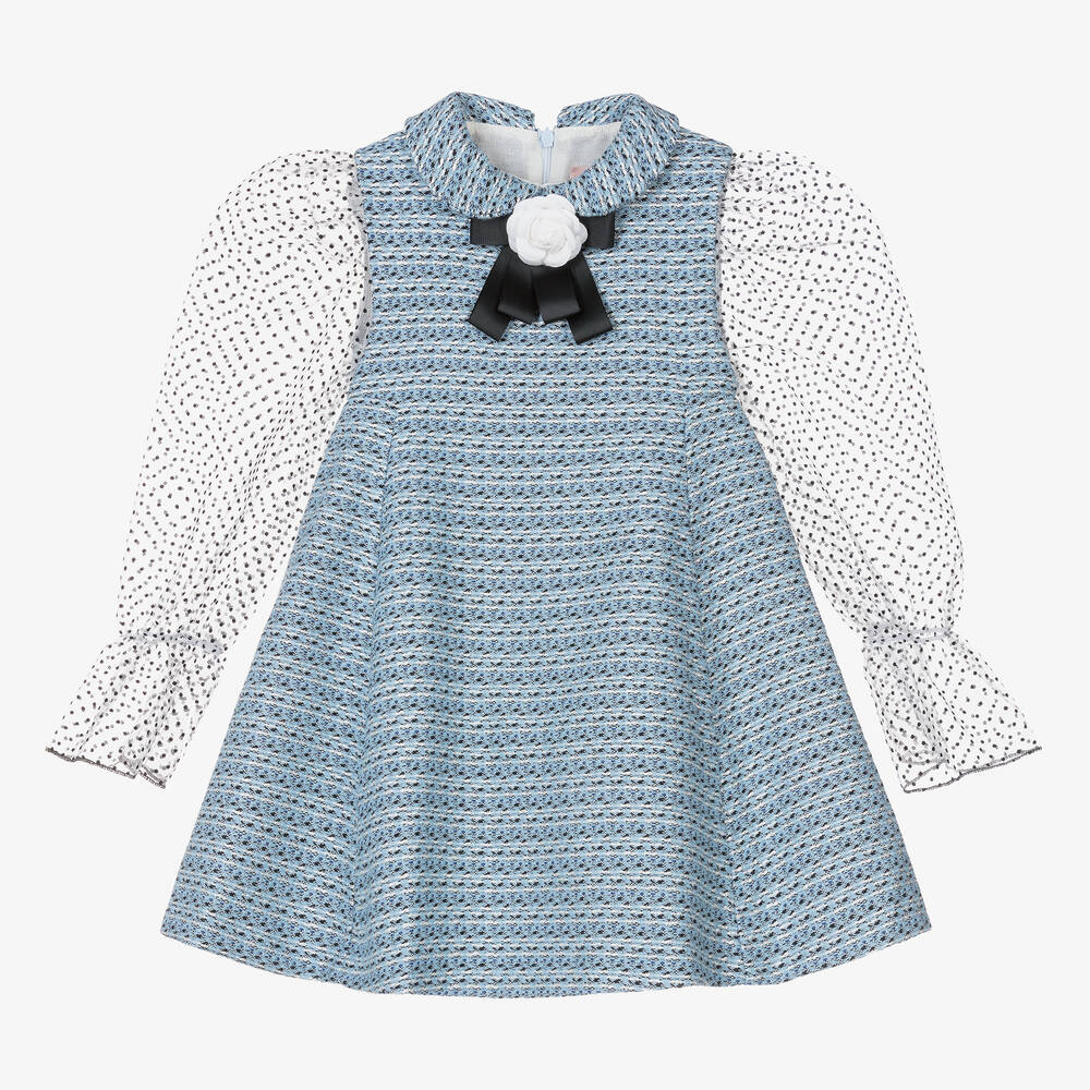 Irpa - Girls Blue Sparkly Tweed Dress | Childrensalon