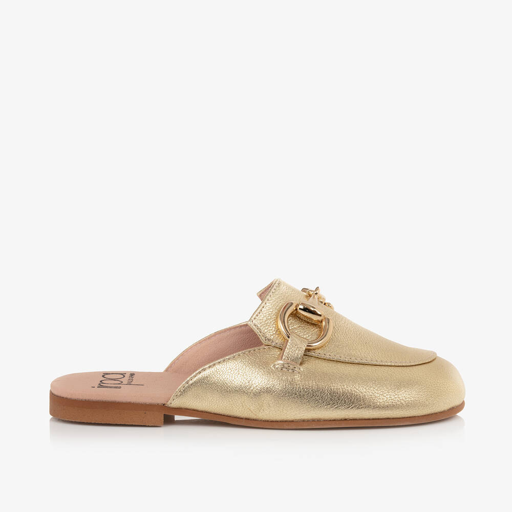 Irpa Kids' Girls Gold Leather Backless Loafers