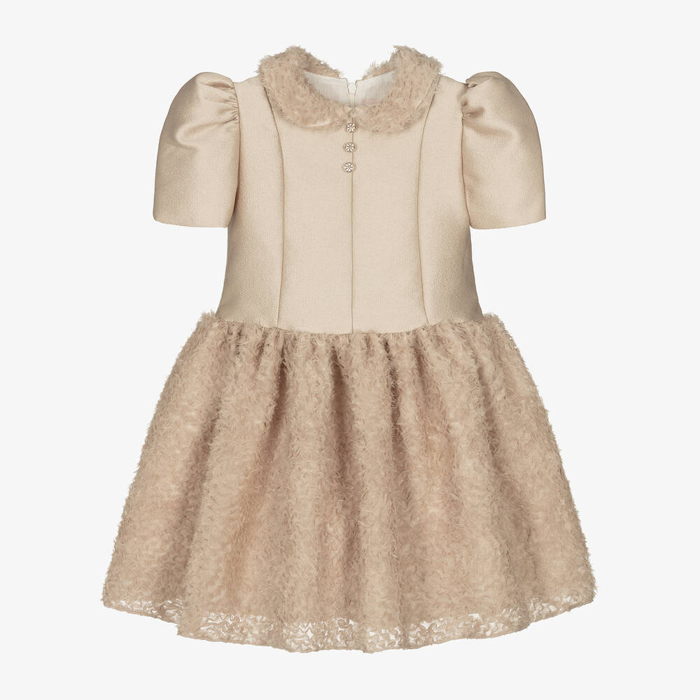 Irpa - Girls Gold Satin & Tulle Dress | Childrensalon