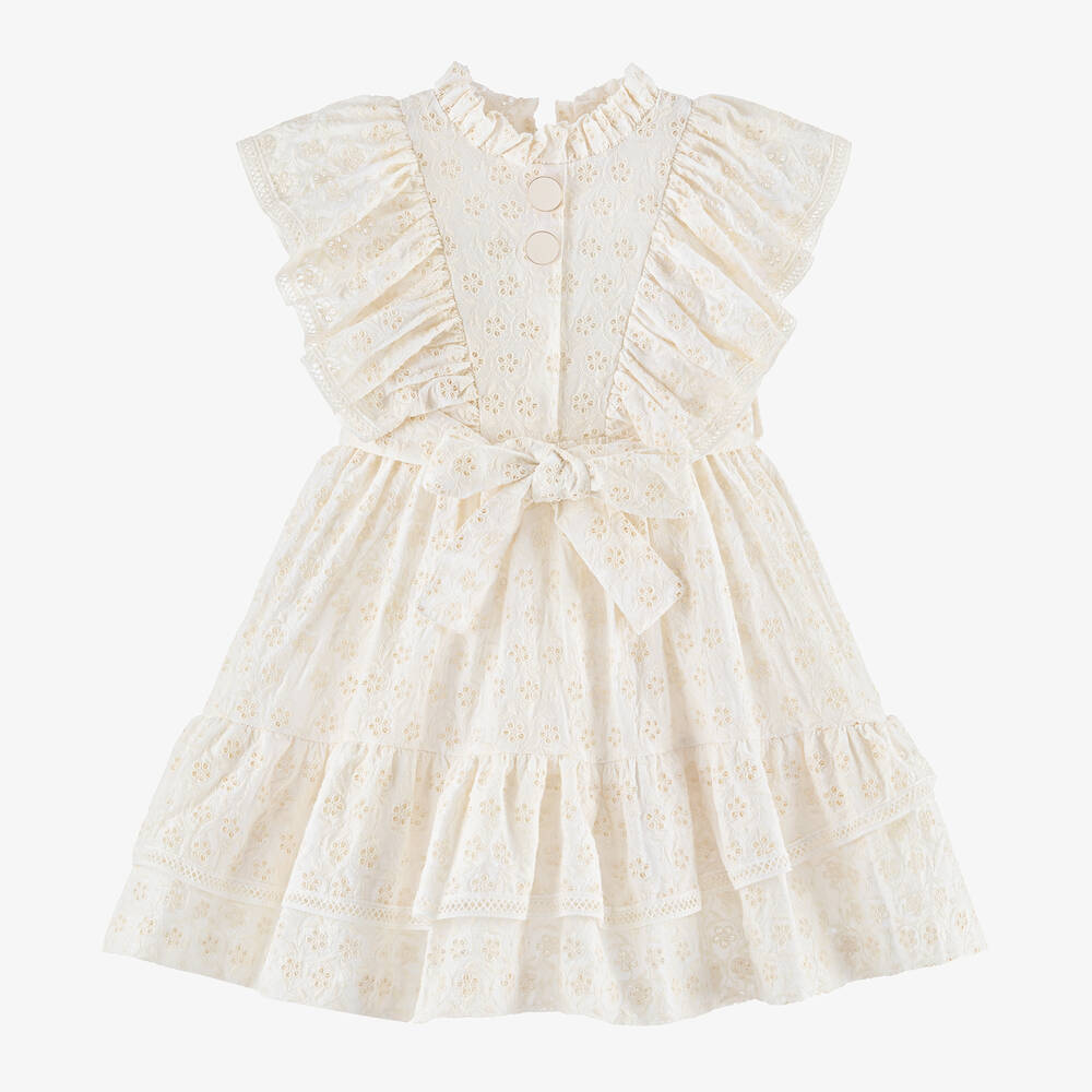 Irpa Kids' Girls Ivory Broderie Anglaise Dress