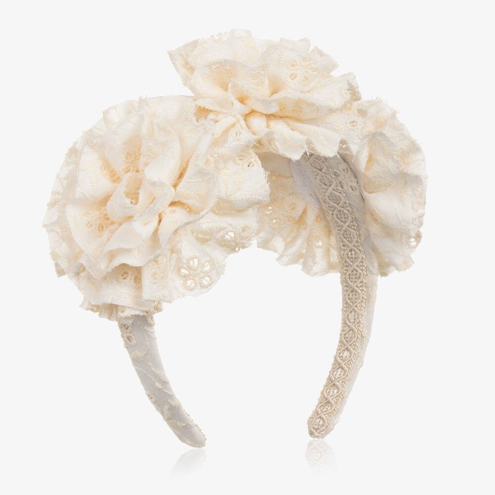 Irpa - Girls Ivory Broderie Anglaise Hairband | Childrensalon