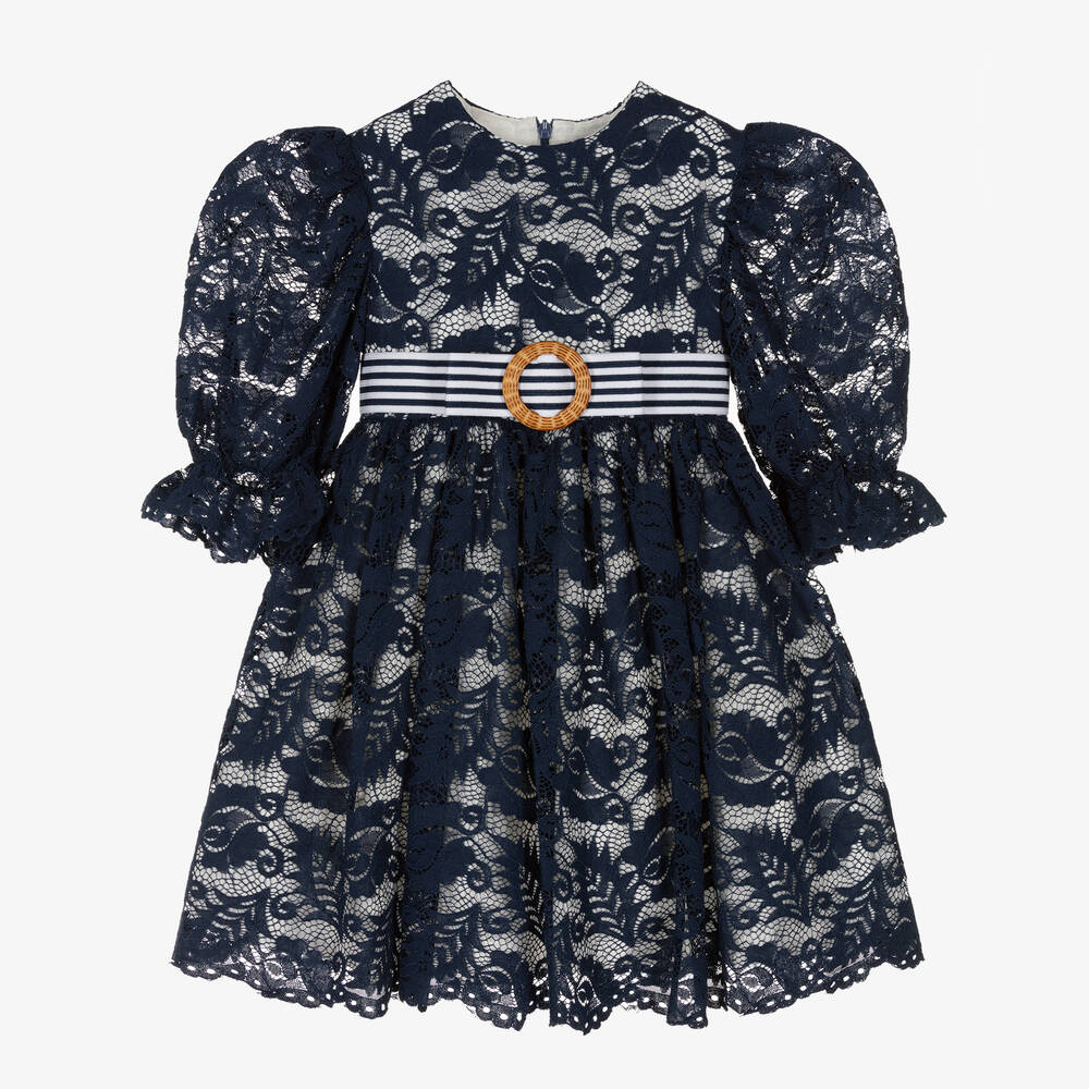 Irpa - Girls Navy Blue Lace Dress | Childrensalon