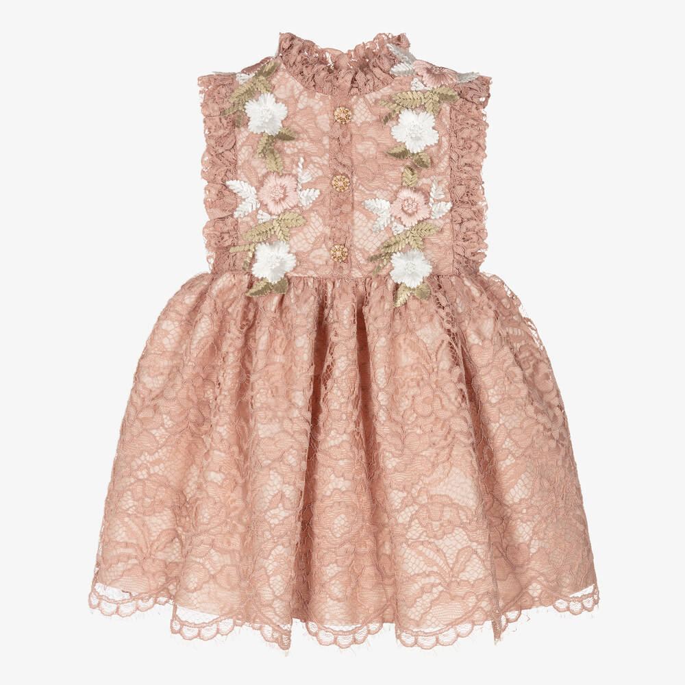 Irpa - Girls Pink Floral Lace Dress | Childrensalon