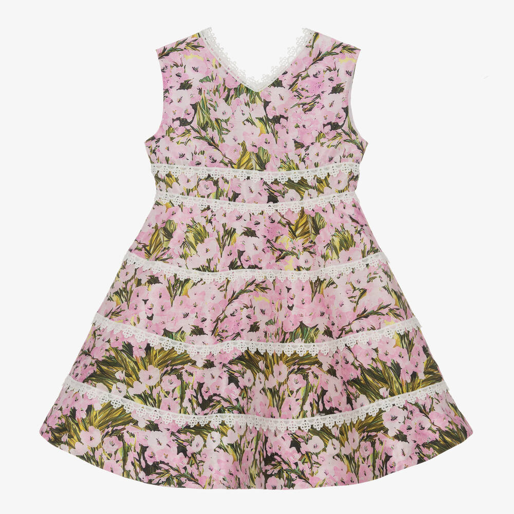 Irpa - Розовое атласное платье с цветами | Childrensalon