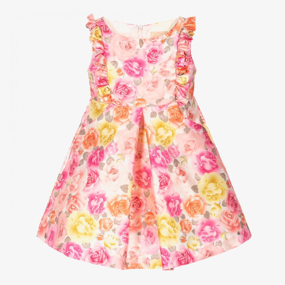 Irpa - Girls Pink Satin Roses Dress | Childrensalon