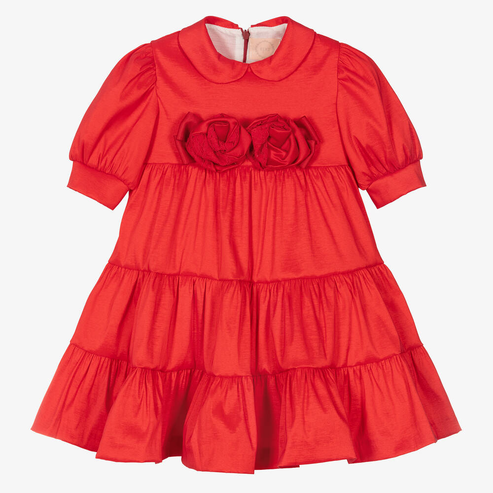 Irpa Kids' Girls Red Roses Taffeta Dress