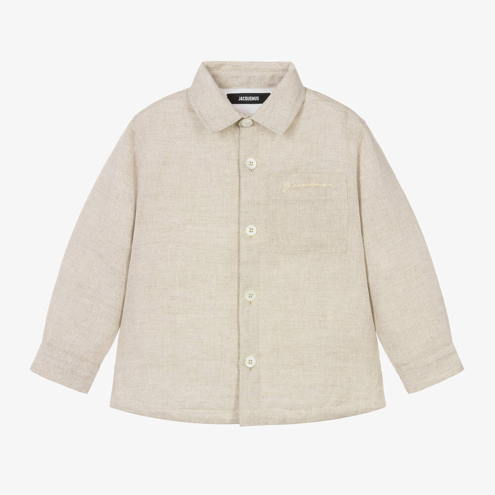 JACQUEMUS - قميص مبطن قطن وكتان لون بيج للأولاد | Childrensalon