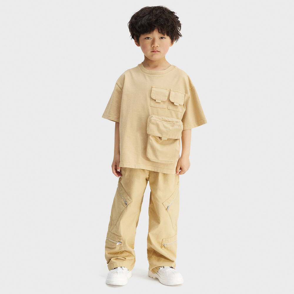 JACQUEMUS-Beige Cotton Utility T-Shirt | Childrensalon