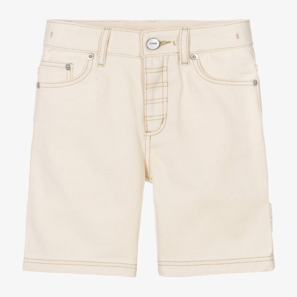 JACQUEMUS - Boys Ivory Cotton Denim Shorts | Childrensalon