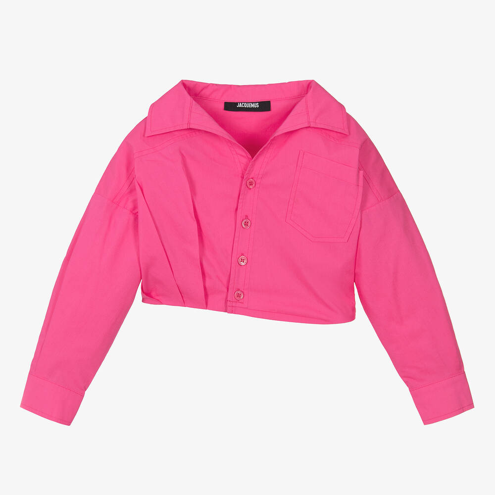 JACQUEMUS - Girls Pink Cropped Cotton Blouse | Childrensalon