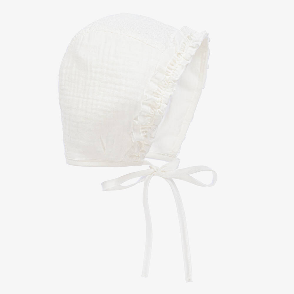 Jamiks - Baby Girls Ivory Organic Cotton Bonnet | Childrensalon
