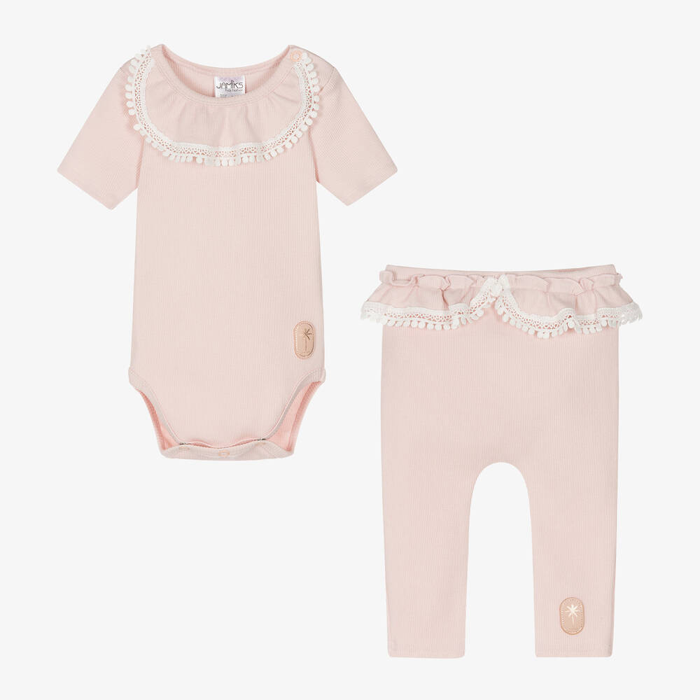 Jamiks - Baby Girls Pink Cotton Leggings Set | Childrensalon
