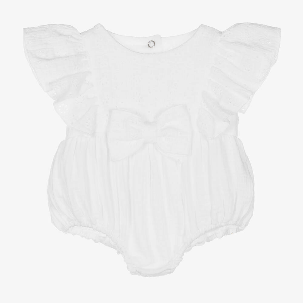 Jamiks - Barboteuse blanche à broderie anglaise | Childrensalon