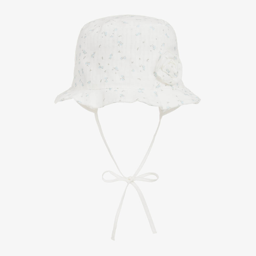 Jamiks - قبعة قطن عضوي لون أبيض بطبعة ورود للمولودات | Childrensalon
