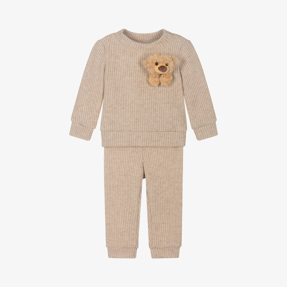 Jamiks - Beige Bear Viscose Baby Trouser Set | Childrensalon