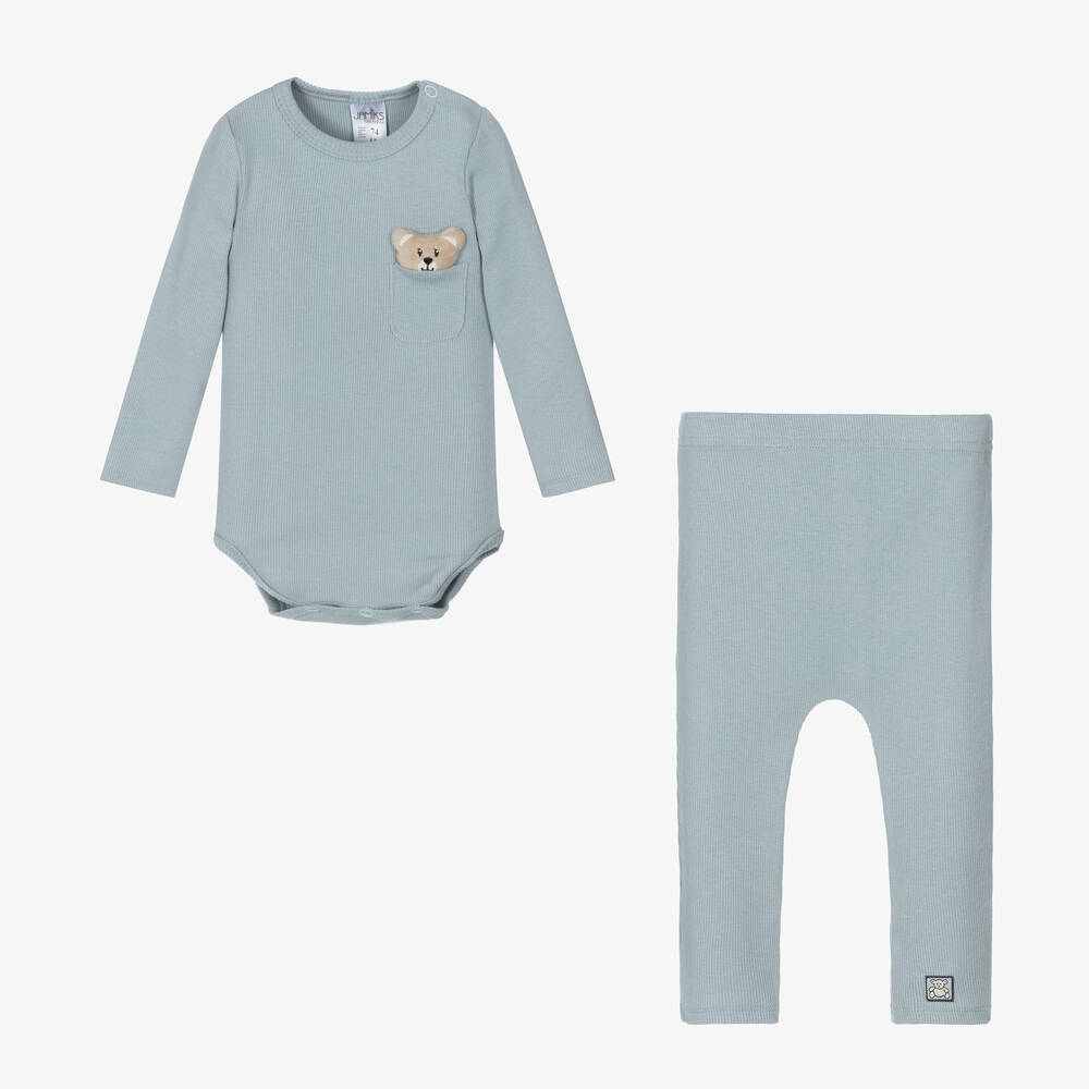 Jamiks - Blue Cotton Baby Trouser Set | Childrensalon