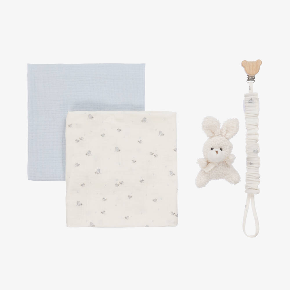 Jamiks - Blue Organic Cotton Muslin Cloth & Dummy Clip Set  | Childrensalon