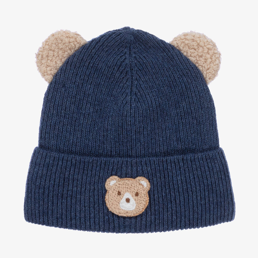 Jamiks - Blue Wool-Knit Teddy Bear Baby Hat | Childrensalon