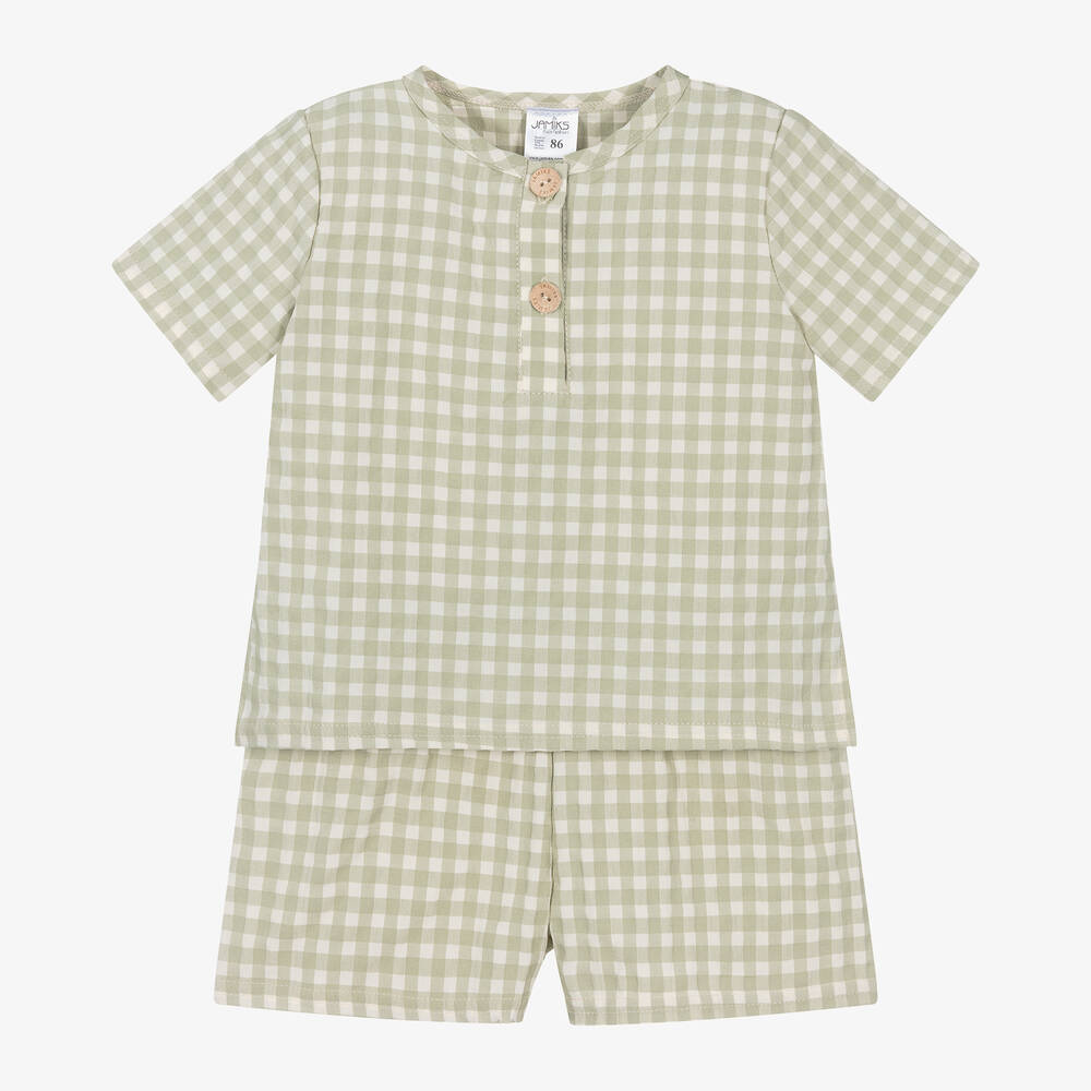 Jamiks - Рубашка и шорты из органического хлопка в зеленую клетку для мальчиков  | Childrensalon