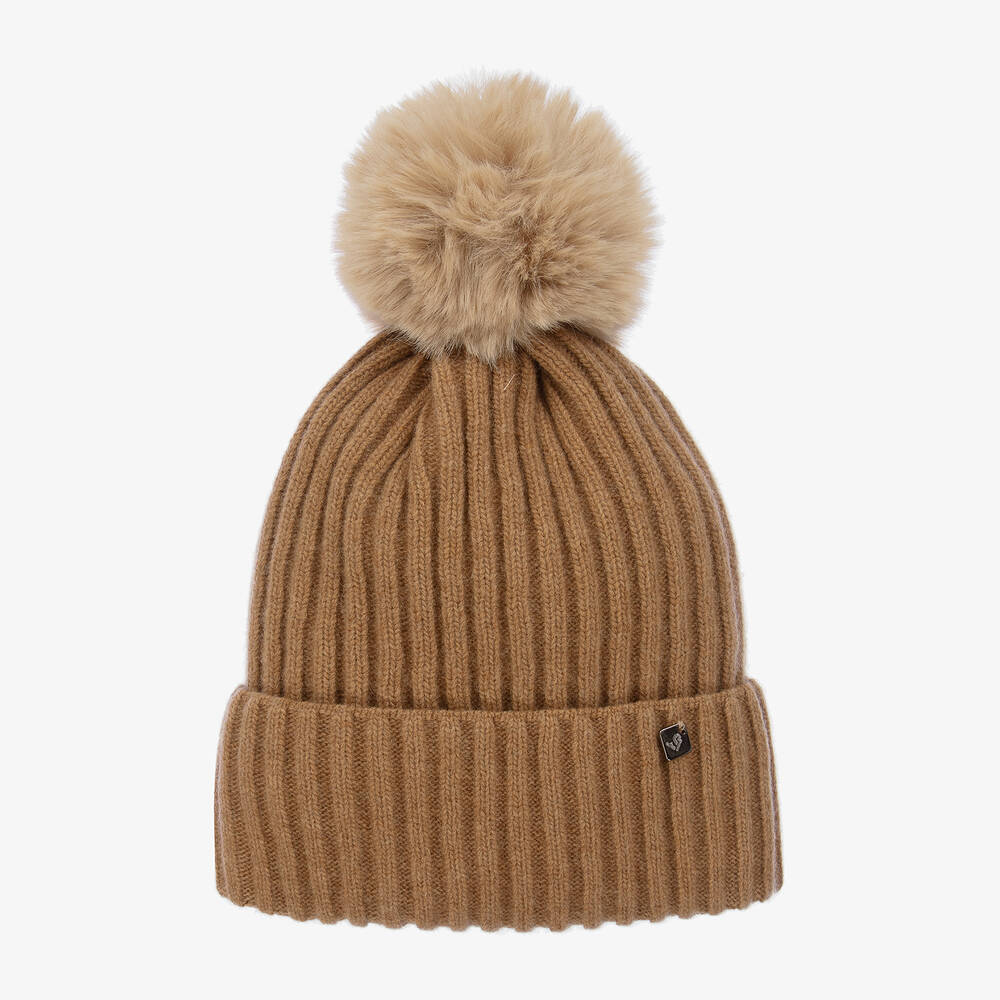 Jamiks - Dark Beige Merino Wool Pom-Pom Hat | Childrensalon