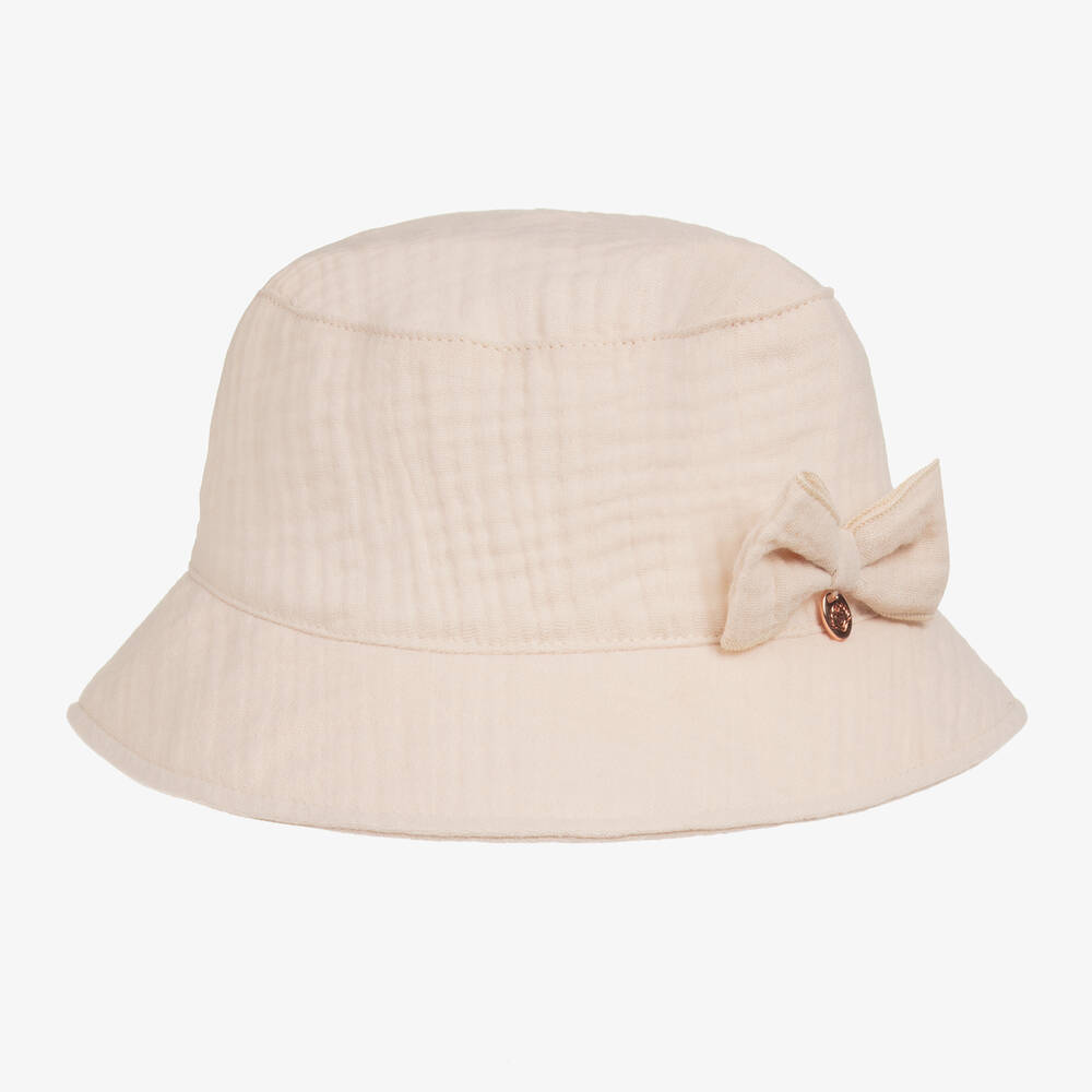 Jamiks - قبعة للشمس قطن عضوي موسلين لون بيج للبنات | Childrensalon