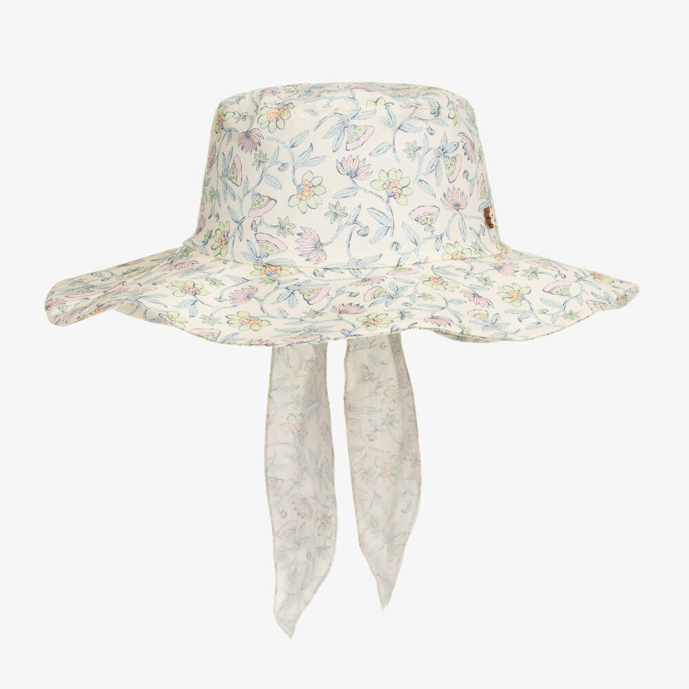 Jamiks - Girls Blue Floral Cotton Sun Hat | Childrensalon