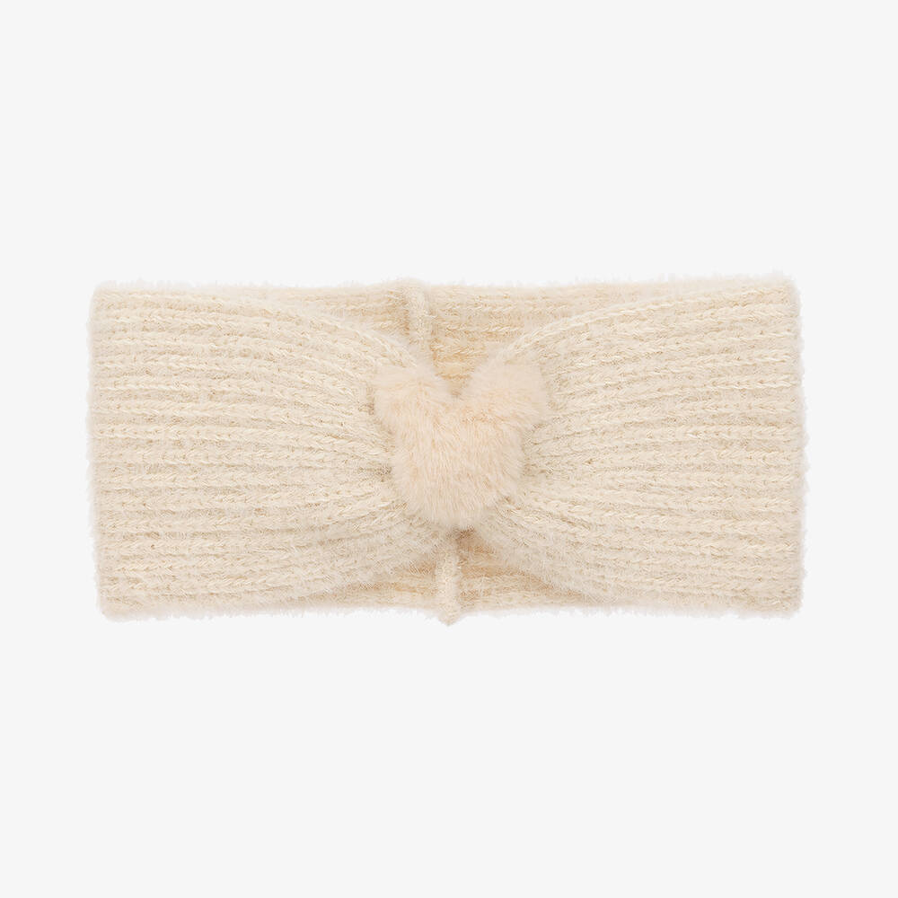 Jamiks - Girls Dark Ivory Fluffy Knit Bear Headband | Childrensalon