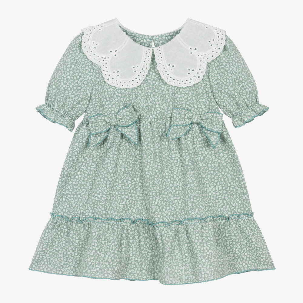 Jamiks - Girls Green Floral Organic Cotton Dress | Childrensalon