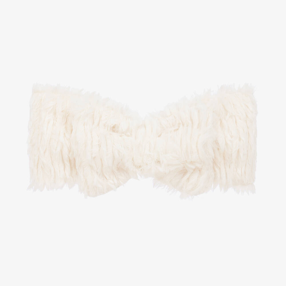 Jamiks - Girls Ivory Faux Fur Bow Headband | Childrensalon