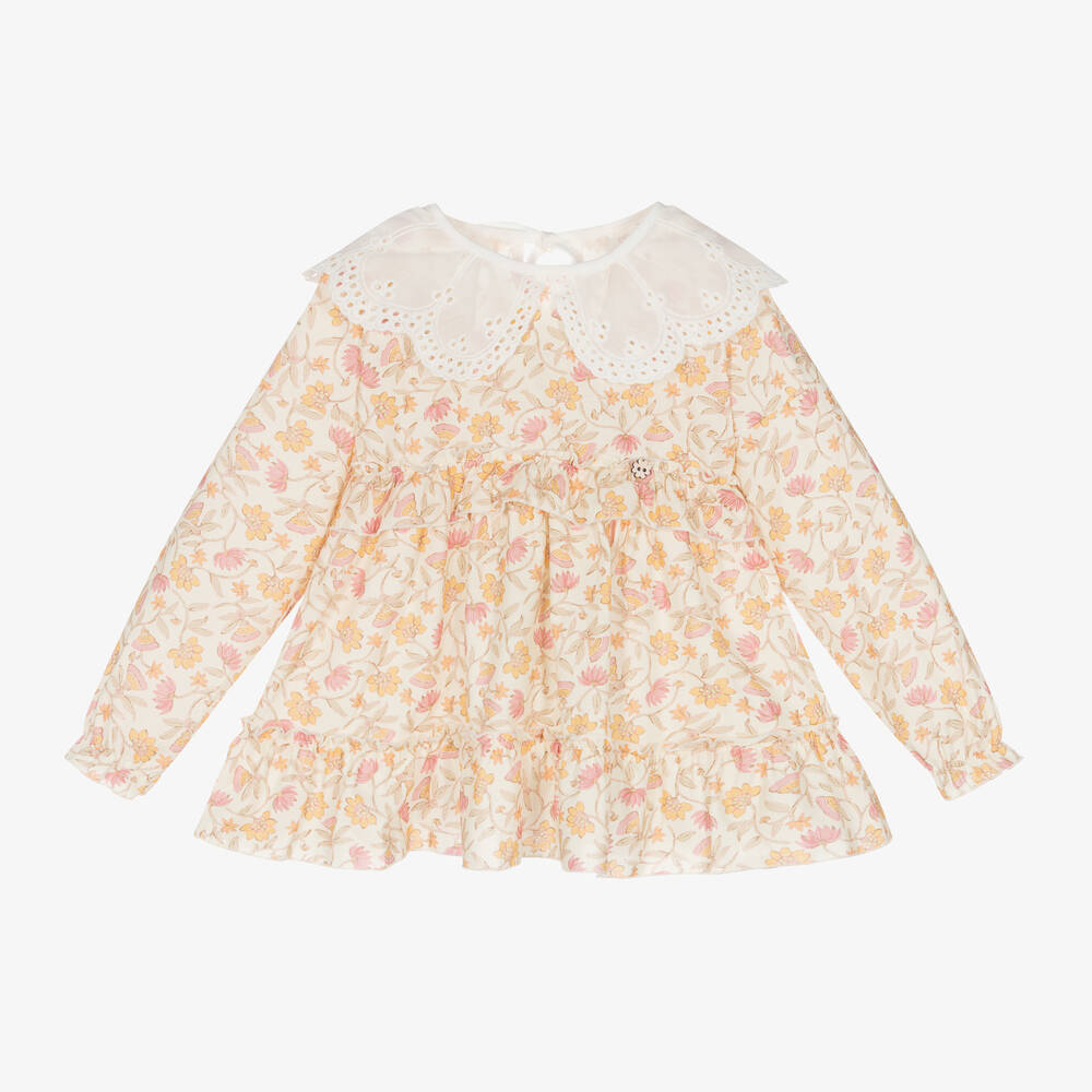 Jamiks - Girls Ivory Floral Organic Cotton Dress | Childrensalon