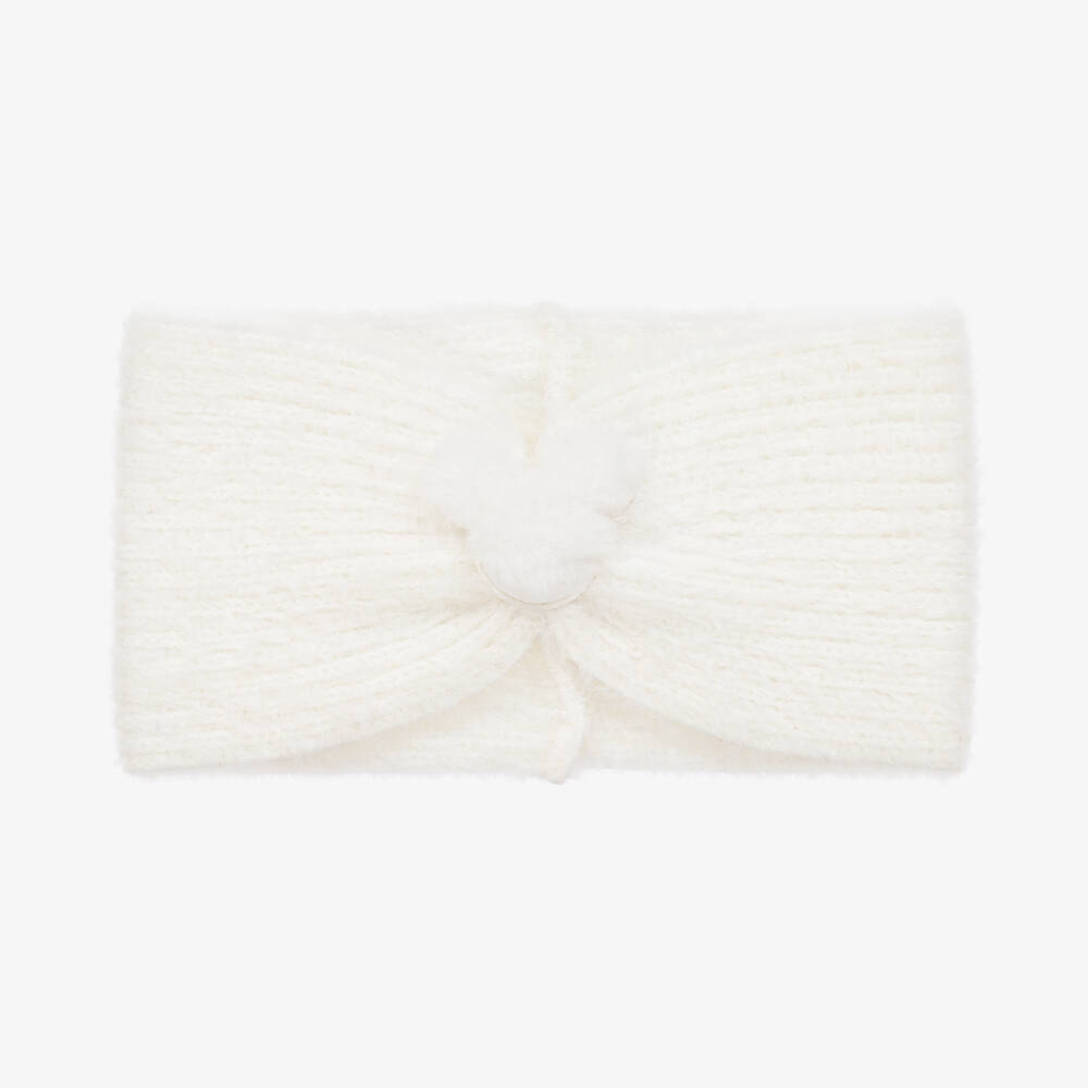 Jamiks - Girls Ivory Fluffy Knit Bear Headband | Childrensalon