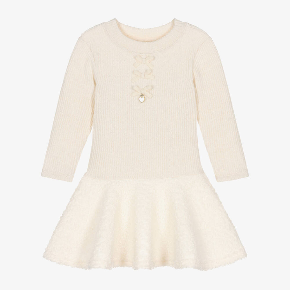 Jamiks - Girls Ivory Knit & Boucle Dress | Childrensalon