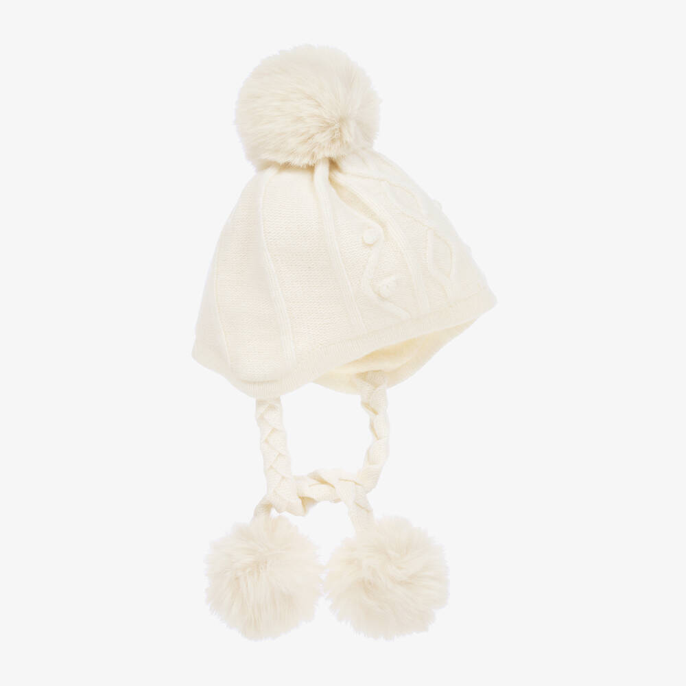 Jamiks - Girls Ivory Knitted Pom-Pom Hat | Childrensalon