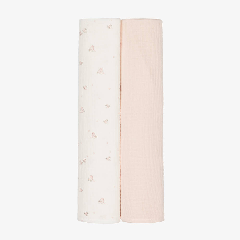 Jamiks - Girls Pink Cotton Bird Muslins (2 Pack) | Childrensalon