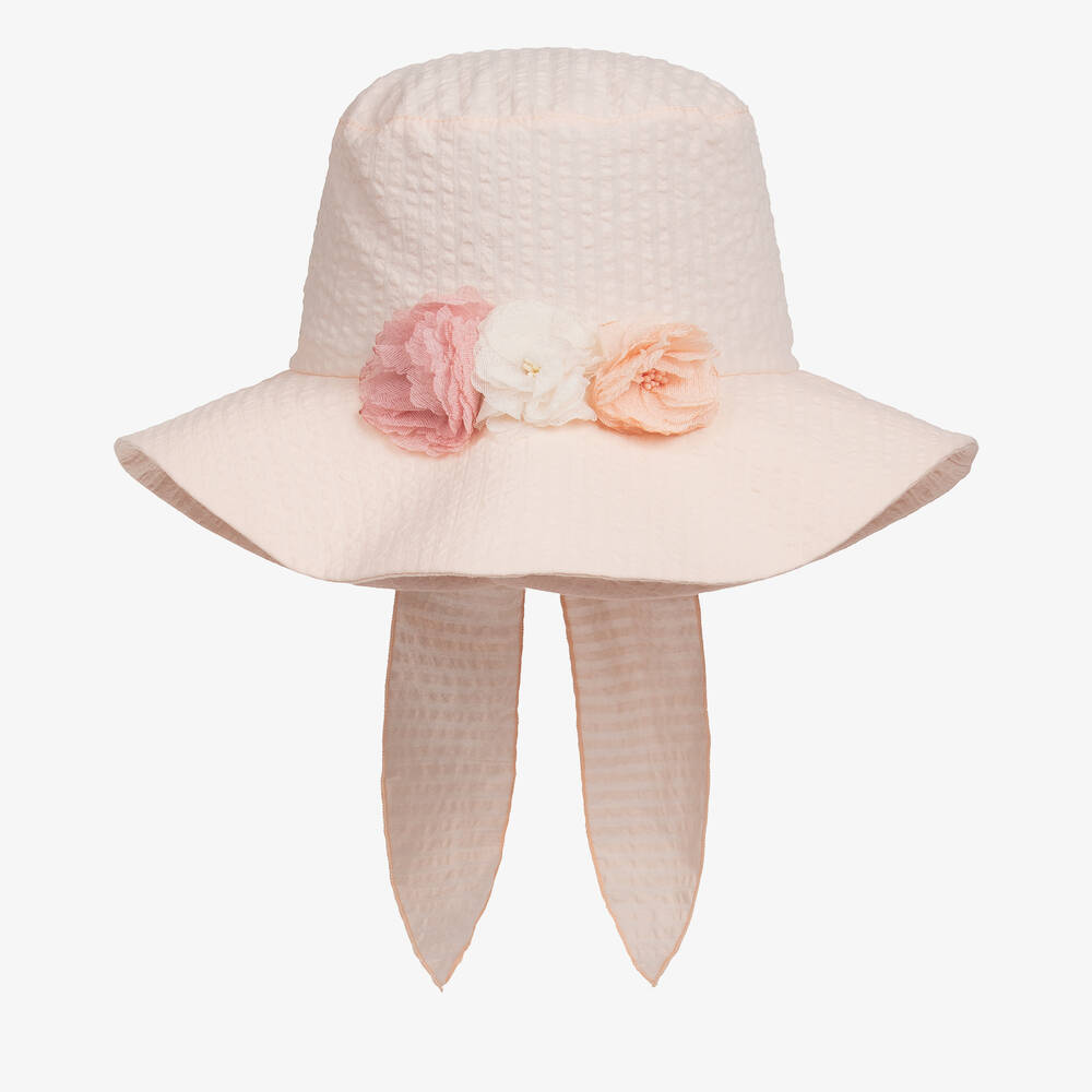 Jamiks - قبعة للشمس قطن لون زهري مزينة بورود للبنات | Childrensalon