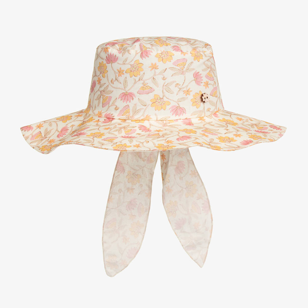 Jamiks - Girls Pink Floral Cotton Sun Hat | Childrensalon