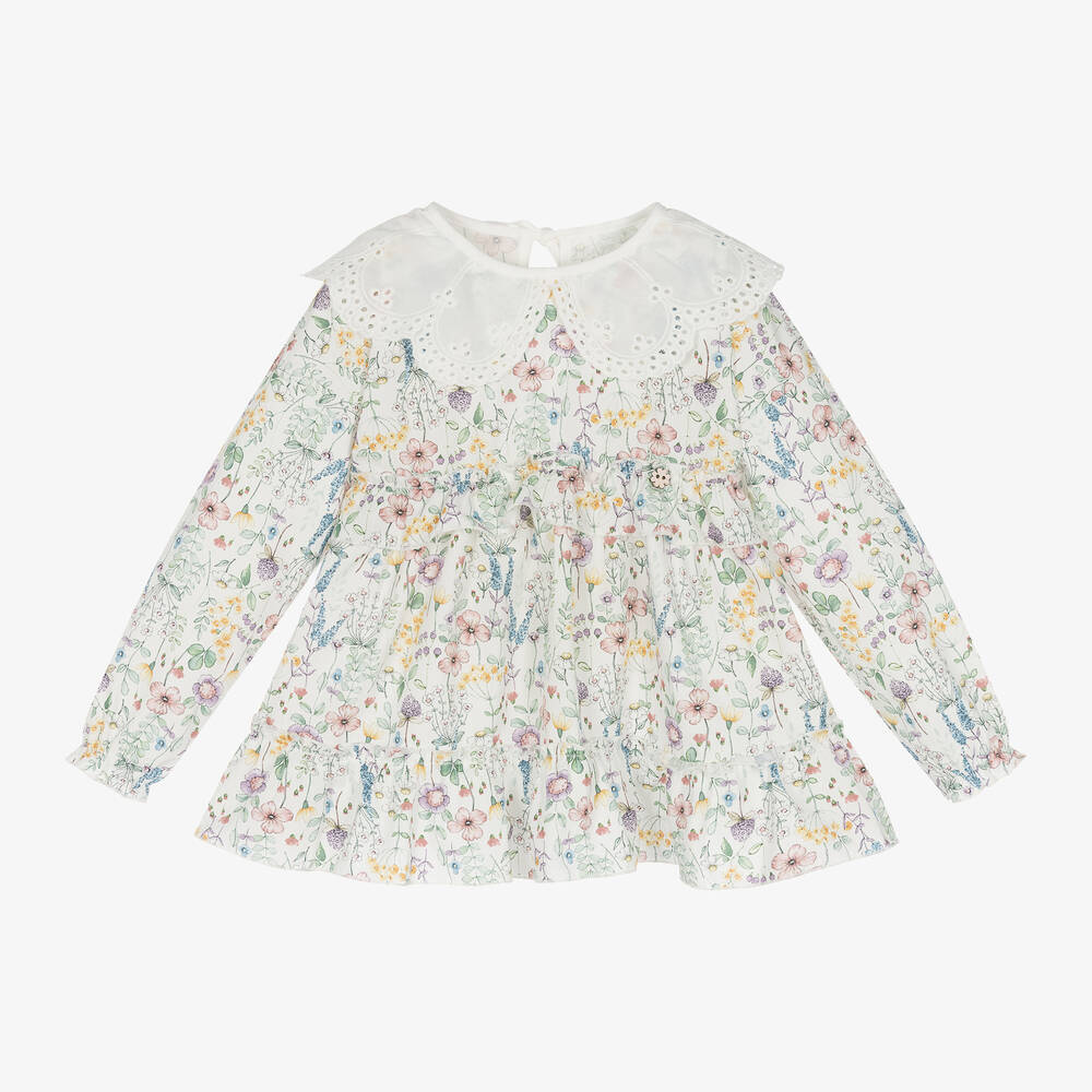 Jamiks - Girls White Floral Organic Cotton Dress | Childrensalon