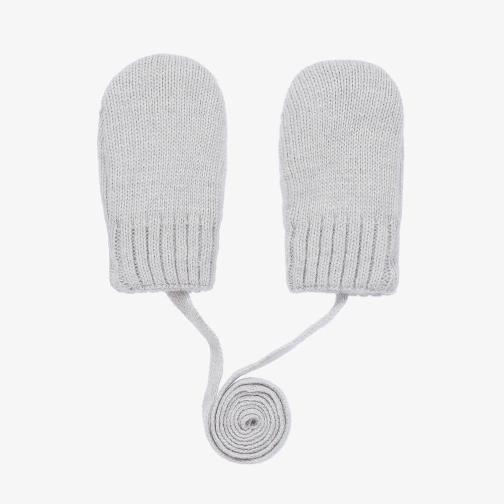 Jamiks - Grey Wool & Cashmere-Knit Baby Mittens | Childrensalon
