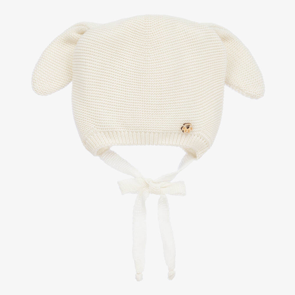 Jamiks - Ivory Cotton Knit Bunny Ears Baby Hat | Childrensalon