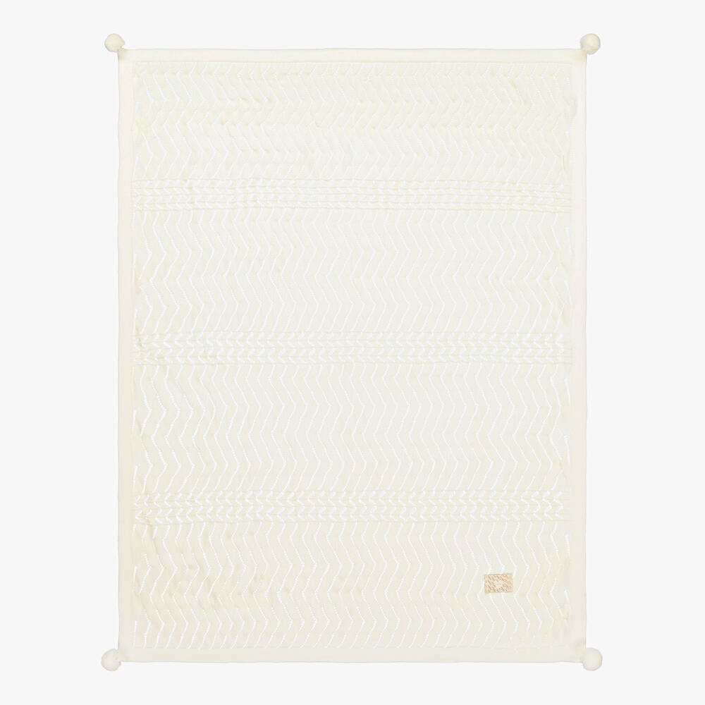 Jamiks - Ivory Viscose Knit Pom-Pom Blanket (100cm) | Childrensalon